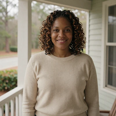 Ashley from Atlanta smiling on her porch - women who love truckers