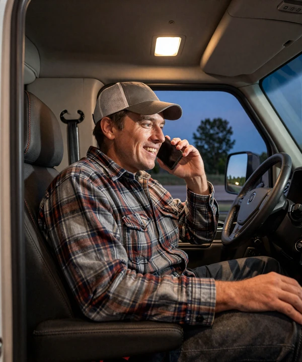 Truck driver video calling his partner from the cab - long haul relationship dating on SimplesLife
